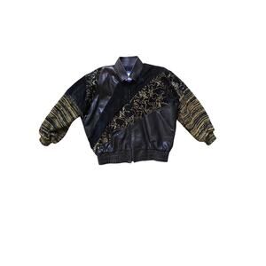 Augustina Carmel By The Sea Suede Leather Gold Jungle Animal Bomber Jacket Small